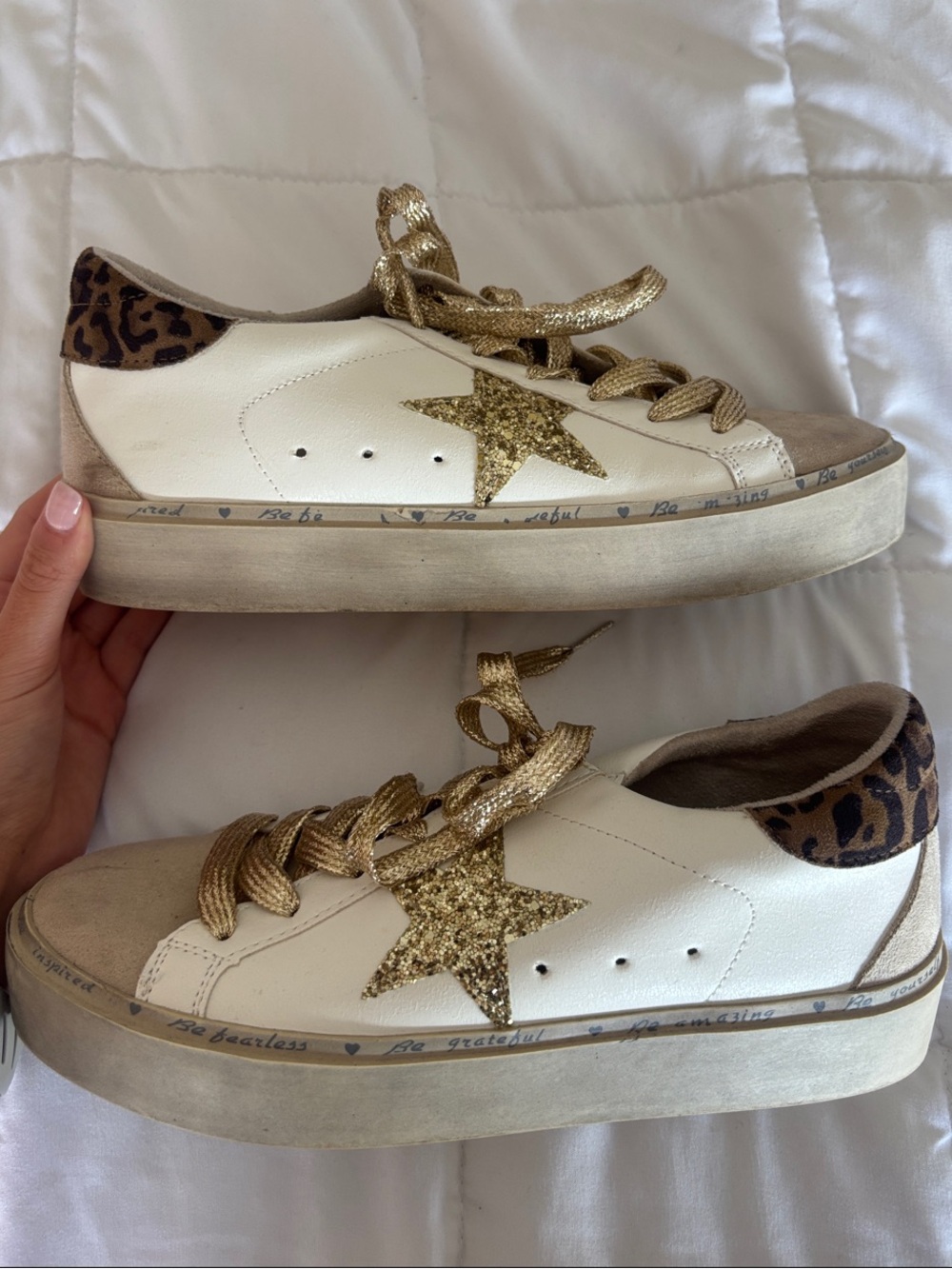 Shu Shop Gold Star Sneaker with Leopard Heel Sneakers Size 7.5